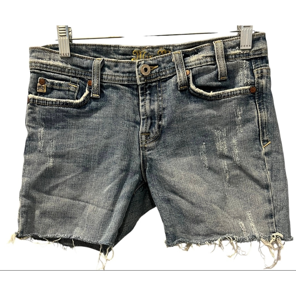 Vintage Y2K Miss Me Cut Off Denim Blue Jean Shorts Size 27 Embroidered Pocket